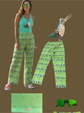 Classic Lime Green Floral Boot Cut Pants